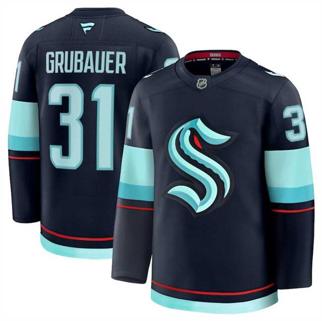 Men%27s Seattle Kraken #31 Philipp Grubauer Navy 2024-25 Home Stitched Hockey Jersey Dzhi